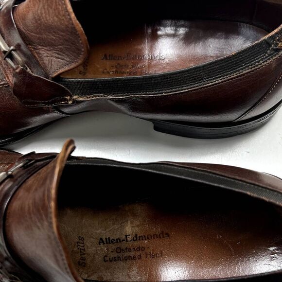 Allen Edmonds Leather Shoes Mens 10 Seville Brown Dress Cushioned Heel Slip On